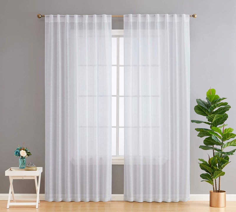 HLC.ME Lauren Semi Sheer Light Filtering Transparent Pocket Top & Back Tab Lightweight Short Window Curtains Drapery Panels Bedroom & Living Room, 2 Panels (54 x 63 Inch, White) - Image 1